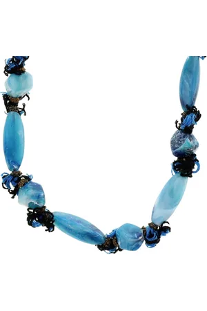 Behave Lange blauwe ketting met stenen