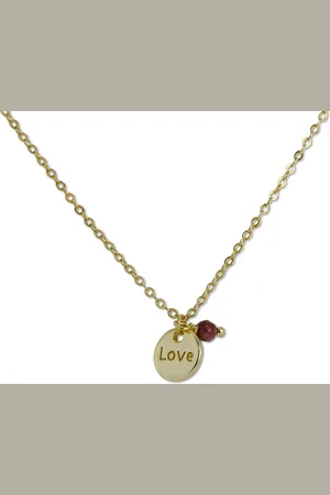 Silventi 9SIL-22324 Zilveren Ketting met Hangertje - Dames - 1 Rhodochrosiet Kraaltje - 2,8 mm - Rondje - 7,8 mm Doorsnee - LOVE - Ankerschakel - 40 + 5 cm - 1,3 mm - Zilver - Gold plated (Verguld/Goud op Zilver)