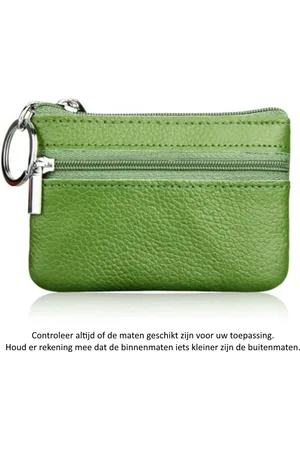 Merkloos Leren Autosleutel etui met sleutelring - 10 x 7 cm - Echt Lederen autosleutel beschermhoes - Green Car Key Wallet - Portemonnee