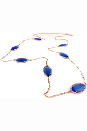 SOPHIE Zilveren halsketting halssnoer collier roos goud verguld Model Oval met blauwe stenen