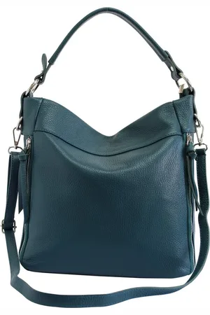 AmbraModa GLX3 - dames handtas schoudertas hobo bag van echt leer Petrol