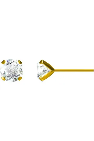 Zilver Goudkleurig Oorstekers met Zirkonia - Verguld Oorbellen - Stud Earrings - 7mm - Verguld Echte 925 - Amona Jewelry