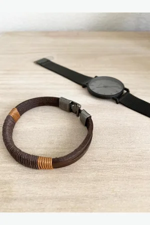 Joboly Stoere echt leren mannen / heren armband met metalen sluiting - Heren - - 20 cm