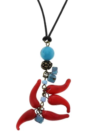Behave Korte ketting met rode en blauwe hangertjes