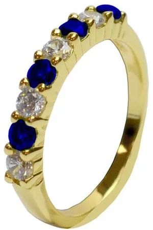 Silventi 9SIL-21060-56 Zilveren Ring - Dames - Rijring - Blauwe en Witte Zirkonia - 9,5 mm - 8 mm Breed