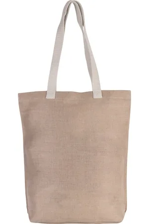 Merkloos Jute canvas katoenen schoudertasje- natural - 38 x 42 cm - lange ecru hengsels - Boodschappentassen - Goodie bags