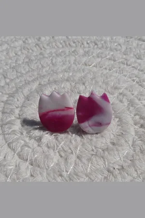 2 Love It Tulp Marble - Oorknopjes - 1.3 x 1.3 cm - Stainless steel - - Wit