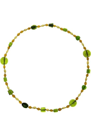 Behave Lange ketting met bruine en groene glaskralen