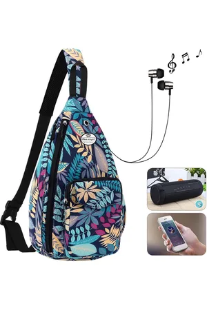 Merkloos Stijlvolle borstzak, crossbody bag, licht bloemenpatroon, rugzak voor dames, waterdicht, kleine slingtas, borstzak, schouderzak voor dames, met flessenvak, voor reizen, sportief, wandelen