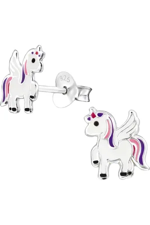 Zilverana Zilveren kinder oorstekers in de vorm van een eenhoorn | Unicorn kinderoorbellen meisje zilver | |Sterling 925 Silver (Echt zilver)