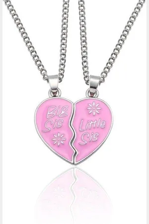 Kasey Vriendschapsketting - Zussen Sieraad - Zussen ketting - Hart Roze - Big Sis / Little Sis