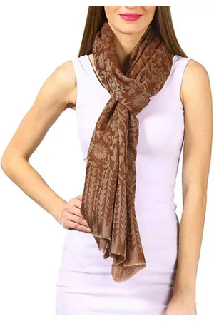 N3 Collecties Dames Bloemen Fijne Wol Omkeerbare Sjaal/Stola: Koffie