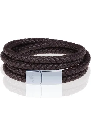 Memphis Dubbele wrap armband Leer Bruin Zilverkleurig-22cm