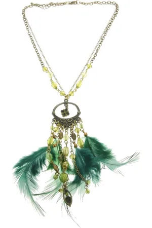 Behave Vintage bohemian ketting met veren en facet geslepen kralen