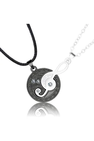 Bixorp Friends BFF Ketting voor 2 Muzieknoot - Zwart & Zilverkleurig - Best Friends Ketting Vriendschap Cadeau voor Twee