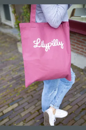 Merkloos Lilypilly - KATOENEN OUD ROZE TOTE BAG SHOPPER MET GERPINT LILYPILLY ARTWORK - Oud roze / cassis