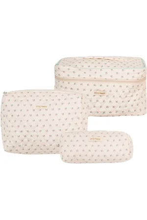 Merkloos Set van 3 make-uptasjes, make-uptasje voor op reis, gewatteerde toilettas, toilettas voor dames, make-uptas, katoen, reistoilettas voor dames en meisjes