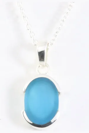 AsiAsia Fijne hoogglans zilveren hanger met blauwe agaat aan ketting