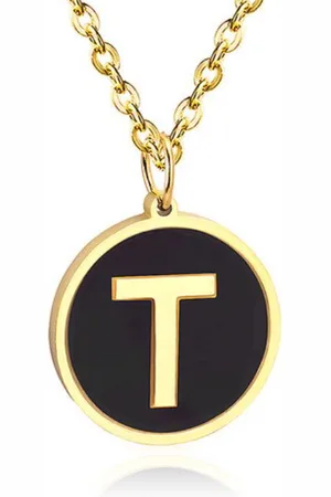 Cilla Jewels Goudkleurige Dames Schakelketting met Zwarte Kettinghanger Letter T