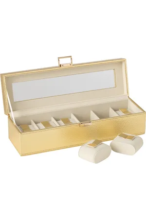 J-line Horlogedoos 6 Compartimenten Kunstleder Goud - 34x10.5x10cm