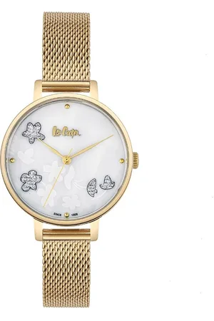 Lee LC06789.125 - Horloge - Analoog - Dames - Vrouwen - Milanese band - gemarmerde wijzerplaat - Goudkleurig