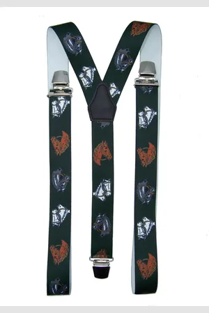 Flores Lederwaren Bretels met Paarden (donkergroen) met brede extra sterke stevige Clips