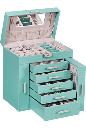 Merkloos Sieraden Organizer Doos met Slot en Spiegel - Grote Sieraden Opbergdoos voor Vrouwen met 6 Tier Display