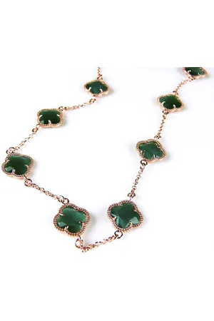 SOPHIE Model 10 Fiori collier in zilver roze verguld 10 donkergroene klavers