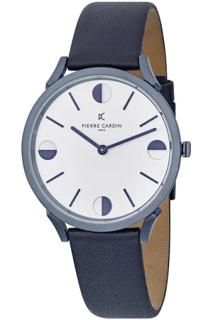 Pierre Cardin Pigalle Half Moon CPI.2009 Horloge - Leer - Blauw - Ø 40 mm