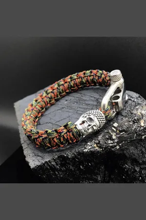 Behave Paracord Armband met 925 Zilveren 3D Skull / Buddha Bedel (Spacer) van 12 gram Zilver, Stainless Steel (RVS) slot verstelbaar in 3 maten .