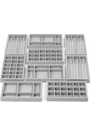 Merkloos Stapelbare Sieraden Organizer Opslag Rekken Grijs Velours - 123 x 21 cm - Kastlade Display Dozen voor Ringen Armbanden Oorbellen - Ruimtebesparend