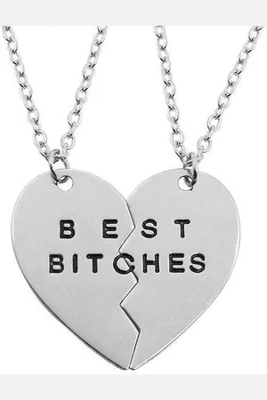 Kasey Vriendschapsketting - bff ketting - 2 stuks - Best Bitches - Hart - Zilverkleurig