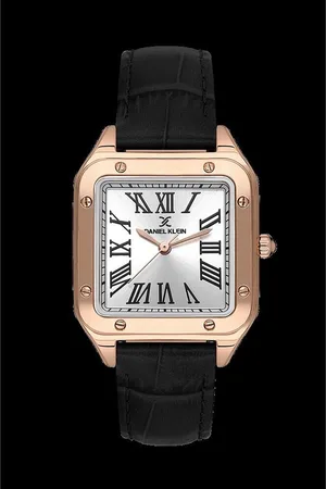 Daniel Klein DK.1.13599-6 - Horloge - Analoog - Dames - Vrouwen - Vierkant - leren band - Metaal - Romeinse Cijfers - Zwart - Rosékleurig