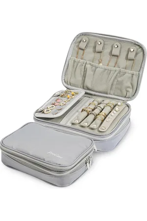 Merkloos Sieradenetui voor op reis, sieradenkistje voor het opbergen van sieraden, zacht gevoerde dubbellaagse sieradenorganizer voor oorbellen, ringen, halskettingen, armbanden, horloges enz.