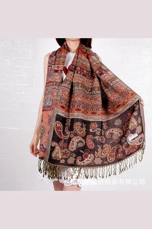 N3 Collecties Boho-stijl herfst winter warme pashmina paisley jacquard sjaal dames
