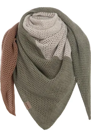 Knit Factory Lacey Sjaal Dames - Vierkante sjaal - Wollen sjaal - Dames sjaal - Blok motief - - Nude/beige/urban green - 120x120 cm