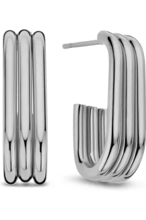 CO88 Oorbellen Dames - Halve Oorringen - Rechthoek - 20x5,8mm - 5,7mm Breed - Staal - - 8CE-70545