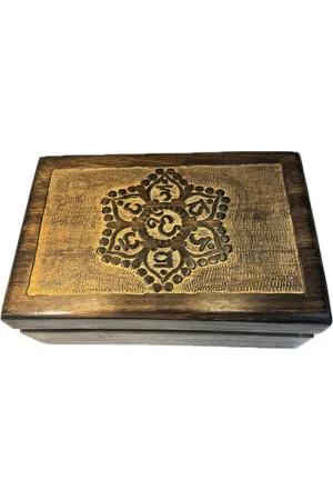 Merkloos Chakra houten doos handgemaakt van mango-hout geschenk sieraden organizer woondecoratie 30 x 20 x 13 cm