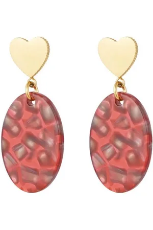 Yehwang Oorbellen - earrings - designer - koraalrood gemeleerd met wit - stainsless steel - stekertjes - moederdag - mam - cadeautip - luxe