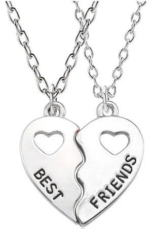 Bixorp Friends BFF Ketting voor 2 met Zilverkleurige helften Hartje - Vriendschapsketting Meisjes - Best Friends Ketting Vriendschap Cadeau voor Twee