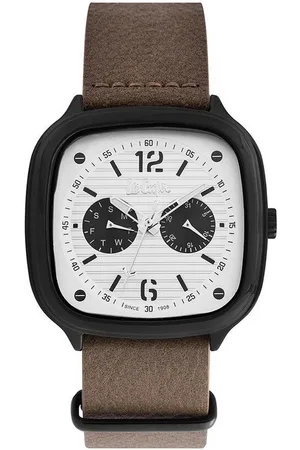 Lee LC06974.337 - Horloge - Analoog - Mannen - Heren - leren band - Vierkant - Bruin - Zwart - Wit