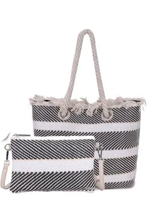 Merkloos Zwart Witte Bag in Bag Tas Strepen - Strandtas & Schoudertas - Zwart/Wit gestreept patroon - Dames Tassen - Beachbags - Merk Guiliano