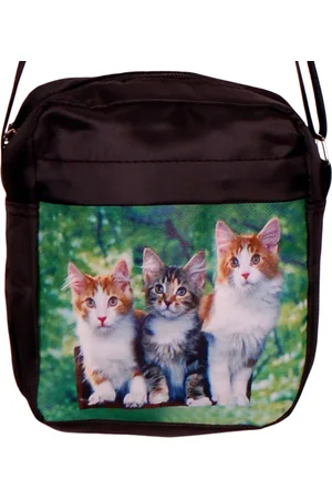 S.Y.W Schoudertasje met 3 gevlekte katten - 18x18x4cm