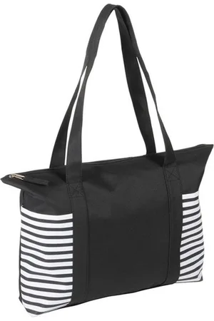 Merkloos Strandtas met streepmotief - /wit - 44 x 31 cm - Strandartikelen beach bags/shoppers met ritssluiting