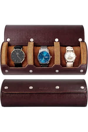 Merkloos Watch Box Organizer Watch Roll 3 horloges horlogekast voor mannen horloge display behoud box wearable horlogerol PU lederen horloge box (bruin)