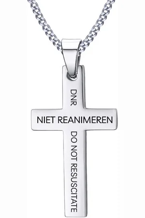 Amodi Gegraveerde Niet Reanimeren Ketting - Niet Reanimeren Penning - DNR - Do Not Resuscitate - Gegraveerd - Kruis - Roestvrij Staal - RVS - Verstelbaar