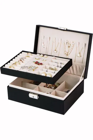 Merkloos Adel Dream sieradendoosje voor dames - rechthoekig klein sieradendoosje voor op reis - sieradenkistje voor ringen, oorbellen, halsketting - meerdere kleuren - zwart 2