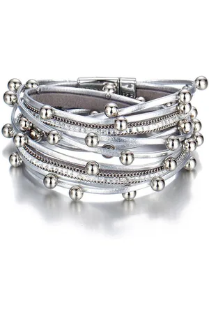 Montebello Armband Bunna S - Pu Leer - Kristal - 316L Staal - 15mm - 39cm