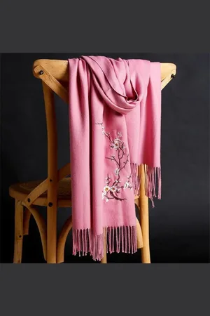 N3 Collecties Winter Warme Effen Sjaal Voor Vrouwen Zachte Wollen Pashmina Sjaals Bloem Borduurwerk Kasjmier ~