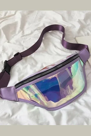 KIMU Grote Transparante Iridescent Heuptas Holografisch Regenboog Metallic Festival